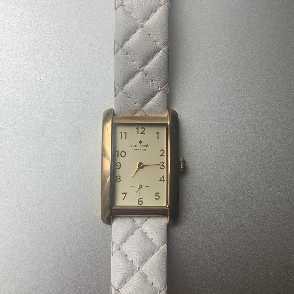 Kate Spade Cooper Gold Rectangular Watch with White Quilted Band